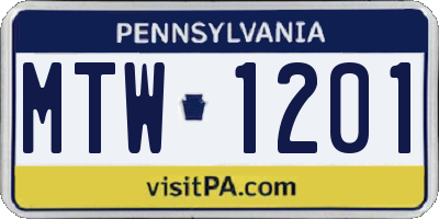PA license plate MTW1201