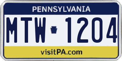 PA license plate MTW1204
