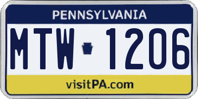 PA license plate MTW1206