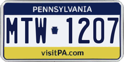 PA license plate MTW1207