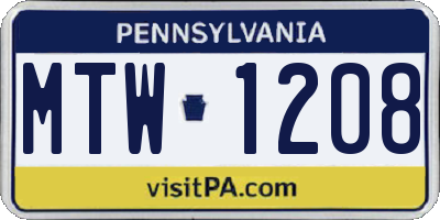 PA license plate MTW1208