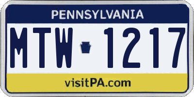 PA license plate MTW1217