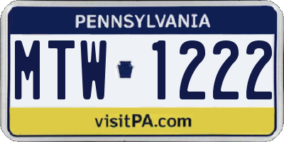 PA license plate MTW1222