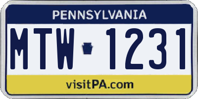 PA license plate MTW1231