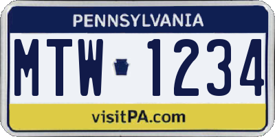 PA license plate MTW1234