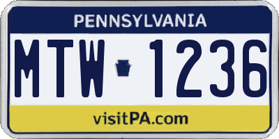 PA license plate MTW1236