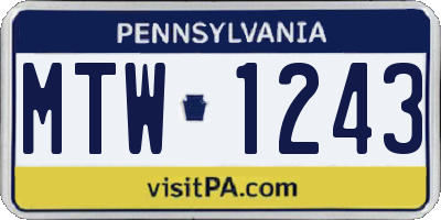 PA license plate MTW1243