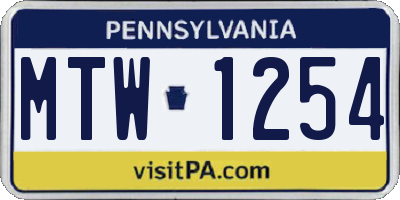 PA license plate MTW1254