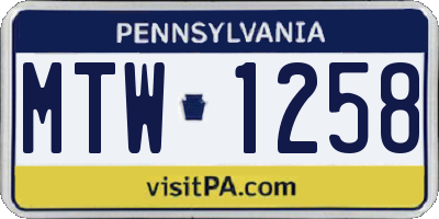 PA license plate MTW1258