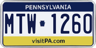PA license plate MTW1260