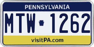 PA license plate MTW1262