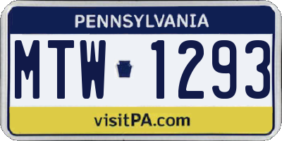 PA license plate MTW1293