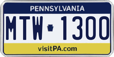 PA license plate MTW1300