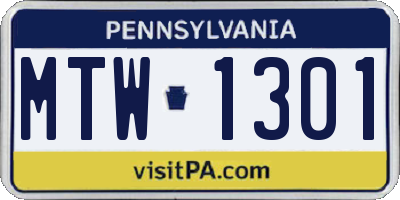 PA license plate MTW1301
