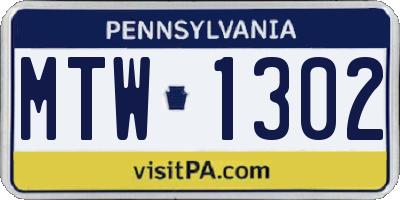 PA license plate MTW1302