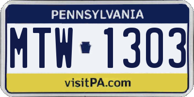 PA license plate MTW1303
