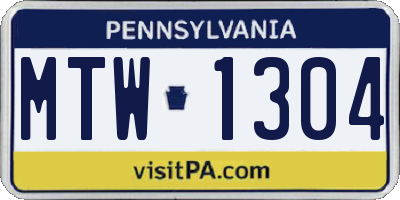 PA license plate MTW1304