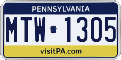 PA license plate MTW1305