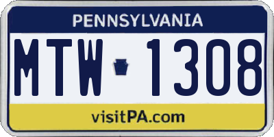 PA license plate MTW1308