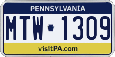 PA license plate MTW1309