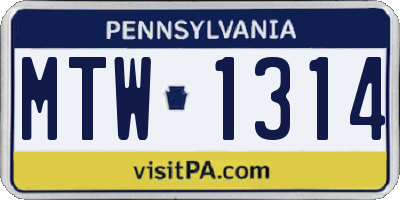 PA license plate MTW1314
