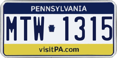 PA license plate MTW1315