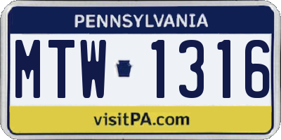 PA license plate MTW1316