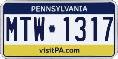 PA license plate MTW1317