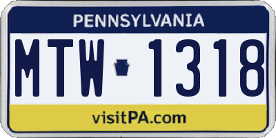 PA license plate MTW1318