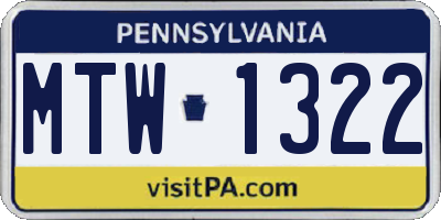 PA license plate MTW1322