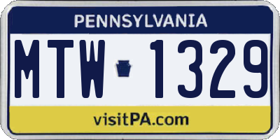 PA license plate MTW1329