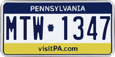 PA license plate MTW1347