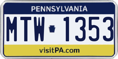 PA license plate MTW1353