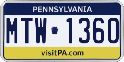 PA license plate MTW1360