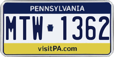 PA license plate MTW1362