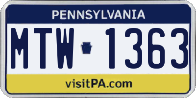 PA license plate MTW1363