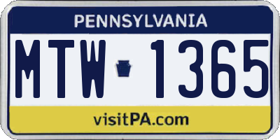 PA license plate MTW1365