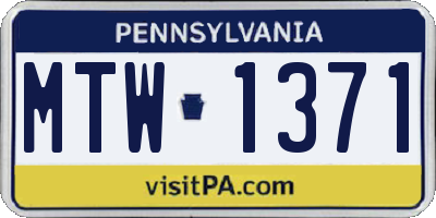 PA license plate MTW1371