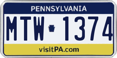 PA license plate MTW1374
