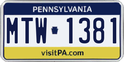 PA license plate MTW1381