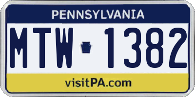 PA license plate MTW1382