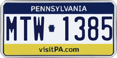 PA license plate MTW1385