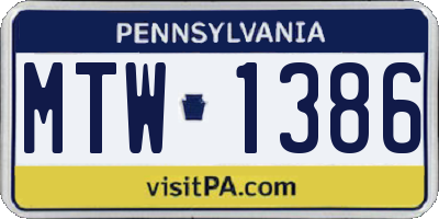 PA license plate MTW1386