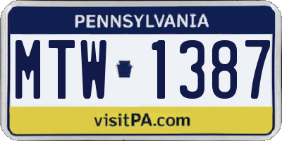 PA license plate MTW1387