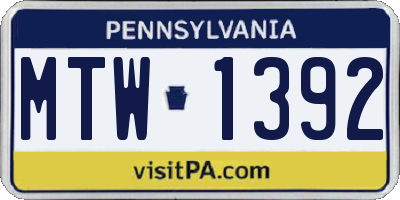 PA license plate MTW1392
