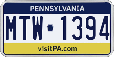 PA license plate MTW1394