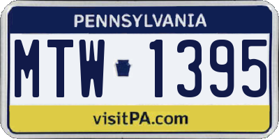 PA license plate MTW1395