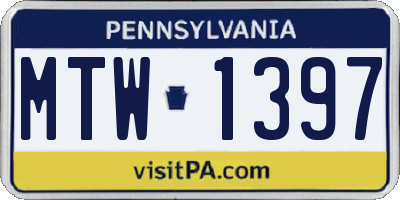 PA license plate MTW1397