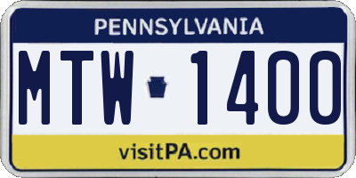 PA license plate MTW1400