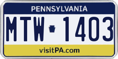 PA license plate MTW1403